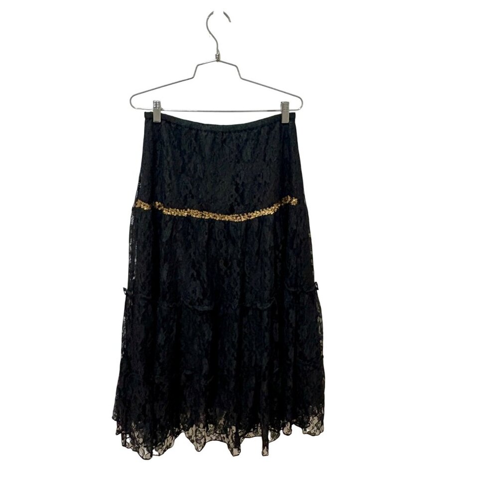 Unconventional Lace Tiered Maxi Skirt With Gold Sequin Accents  NEW WITH Tags